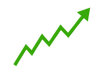 Green zigzag arrow pointing upwards showing growth and positive trend on a transparent background