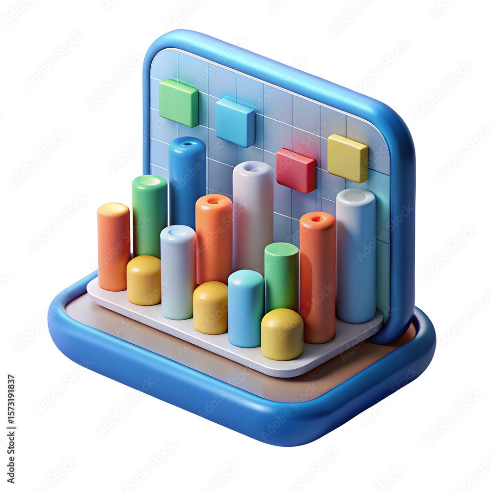 Poster colorful 3 d bar chart with grid background and rounded edges isolated on a transparent background