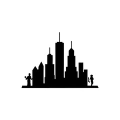 Fototapeta premium creative details Outline City Skyline with People Icon vector illustration
