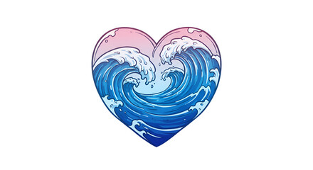 Ocean Waves in Heart Shape Illustration