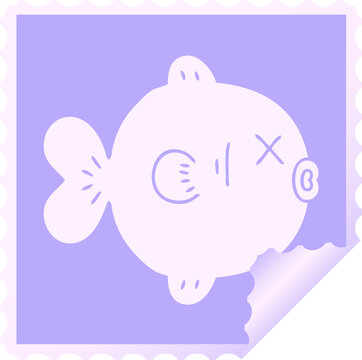 Naklejki square peeling sticker quirky cartoon fish  in bright neon color