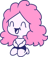 freehand drawn cartoon cute kawaii happy girl in bright neon color