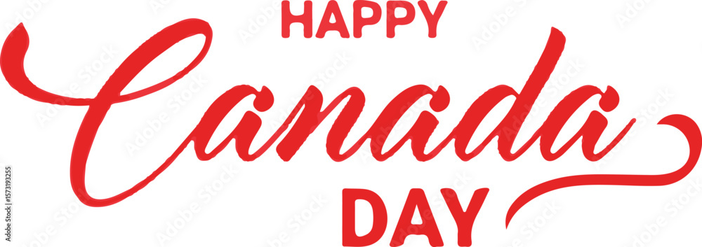 Poster vector art of happy canada day greeting in red cursive text isolated on transparent background