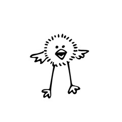 Crazy chicken in doodle style is drawn simply by hand as an illustration for a comic caricature