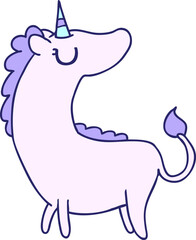 freehand drawn cartoon of cute kawaii unicorn in bright neon color