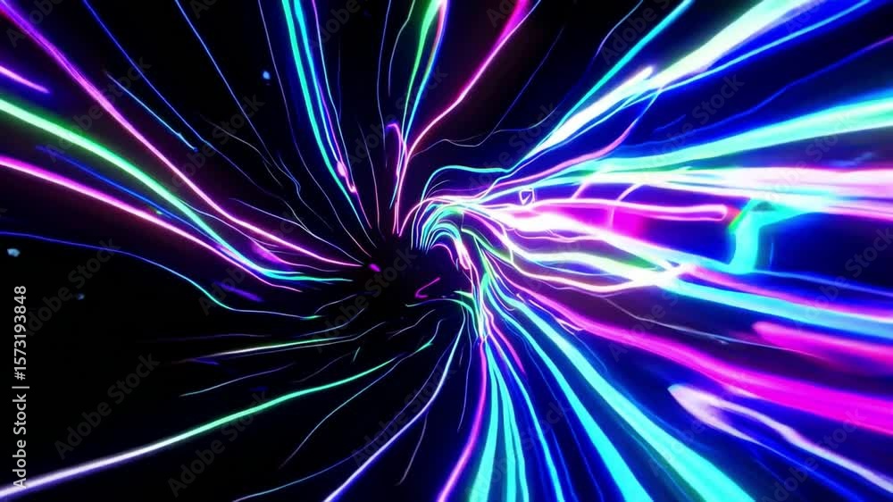 Poster vibrant colorful light trails in a dark space creating a dynamic illusion of depth and energy moveme