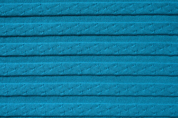 Top view photo of  blue organic knitted cotton fabric