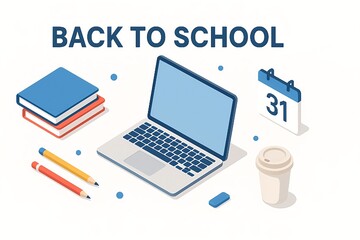 Modern Isometric Back to School Desk Setup Clean Back to School Vector Banner Design