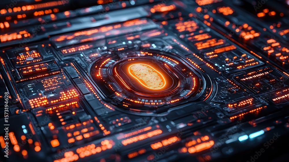 Poster glowing fingerprint sensor on circuit board