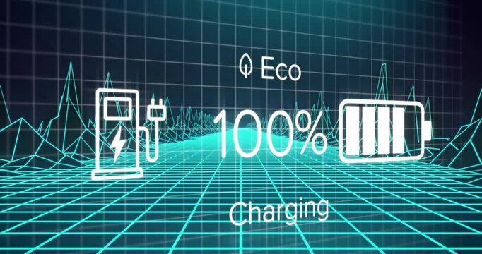 Opening scene showing charging icon and Eco leaf displaying battery filling then reversing levels