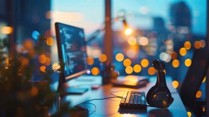 Modern computer setup in a city apartment