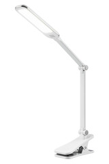Sleek white adjustable LED desk lamp with clamp base and flexible arm isolated on a transparent background