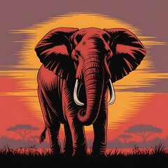Silhouette of Triumphant Elephant with Raised Trunk and Flared Ears in Strong Stance