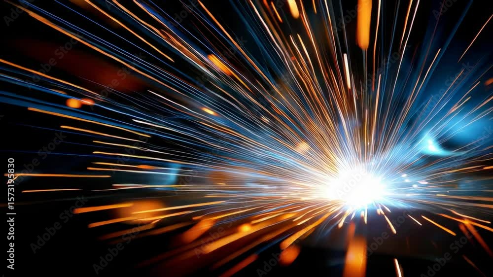 Poster incandescent sparks flying in macro slow motion capturing beautiful light trails and patterns