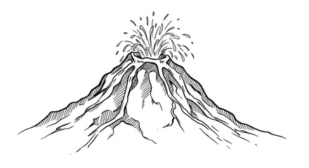 Hand-Drawn Erupting Volcano Illustration