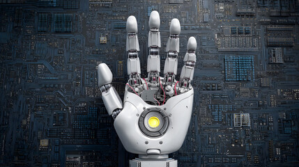 A top-down view of an intricately designed robotic structure with exposed circuits and mechanical parts, showcasing advanced engineering, cyber aesthetics, and futuristic technology in a clean studio 