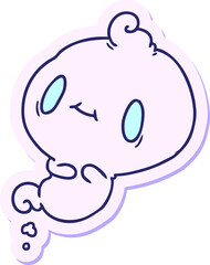 sticker cartoon illustration of a kawaii cute ghost in bright neon color