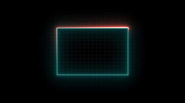Neon Glowing Rectangular Frame, 4K Loopable Animation with Bright Light Border, Glowing Neon Border Effect