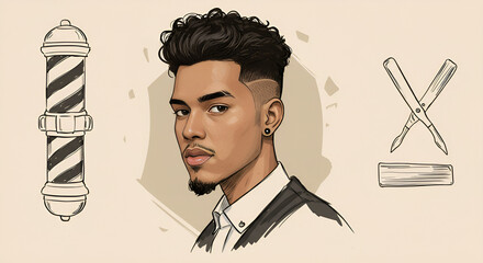 Illustration of a Stylish Barber Shop Scene
