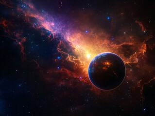 A stunning view of Earth from outer space, with city lights sparkling across the continents and the sun rising over the horizon, bathing the planet in a warm, cosmic glow.

