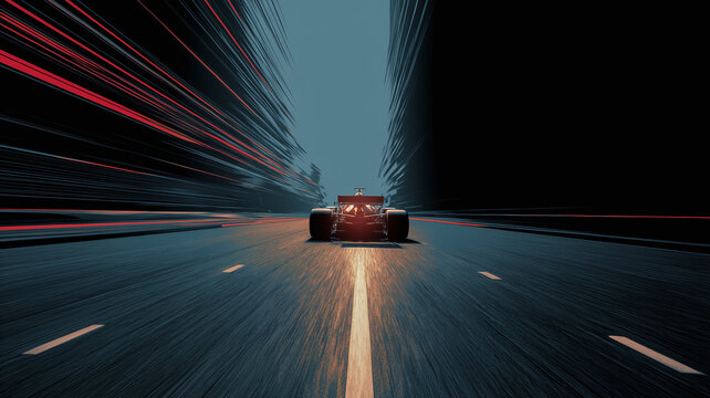 speed motion blurred glowing lines and formula one racing car