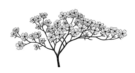 Dogwood Tree Branch - Black and White Illustration