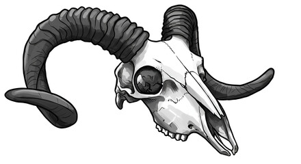 Monochrome Ram Skull Illustration