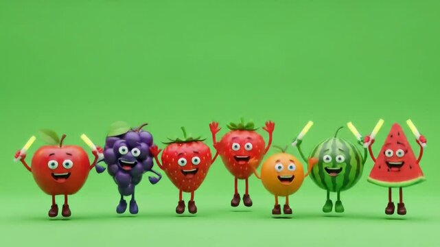 Jumping cartoon fruit characters