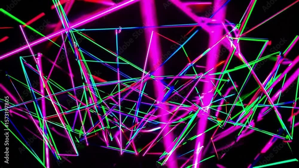 Poster vibrant abstract light patterns with neon colors and geometric shapes in dynamic motion