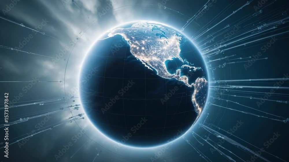 Aufkleber global technology connection. digital network communication with the earth globe. data transfer, int