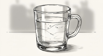Water in Glass Mug Line Art Illustration