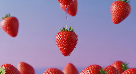 Falling Strawberries Minimalist Red Fresh
