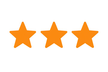 Three orange stars in a row on a transparent background representing a rating