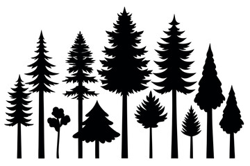 Black Silhouettes of Pine and Fir Trees – Evergreen Forest Vector Art