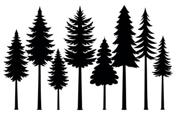 Fototapeta premium Black Silhouettes of Pine and Fir Trees – Evergreen Forest Vector Art