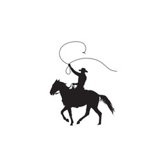 Cowboy Riding Horse with Lasso Silhouette