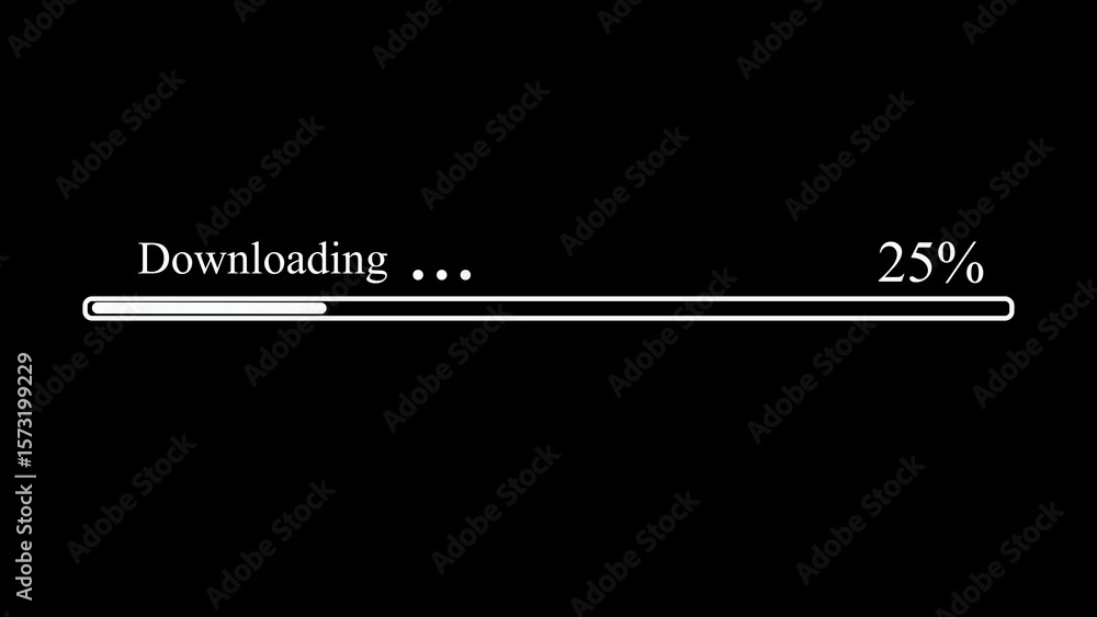 Poster downloading progress bar displaying twenty five percent completion against a black background
