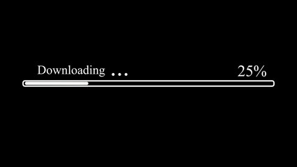 Downloading progress bar displaying twenty five percent completion against a black background