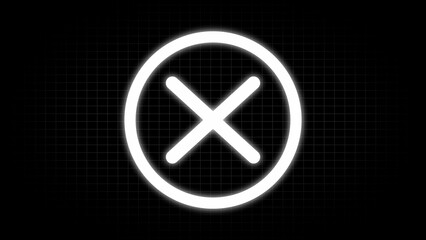 Glowing white cancel symbol inside a circle on a dark gridded background
