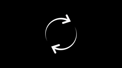Simple white circular arrows symbolizing reloading refreshing or rotating on black background