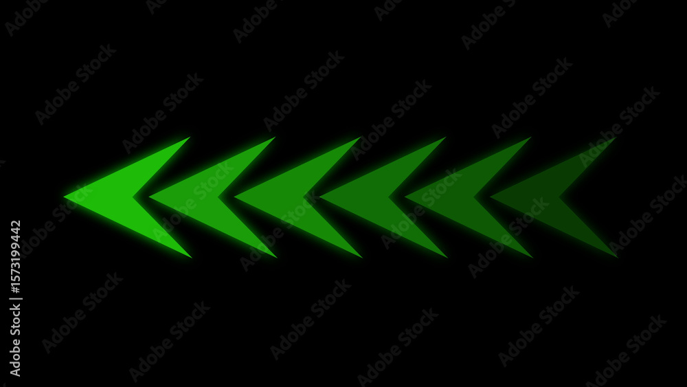 Poster green directional arrows in sequence pointing to the left on a black background
