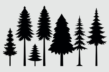 Obraz premium Evergreen Tree Treetops Panorama – Silhouetted Fir and Spruce Forest Vector