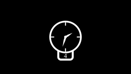 White clock icon with number four displayed on a black background simple minimalist design