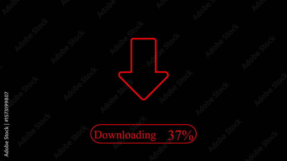 Poster simple illustration depicting the downloading process with arrow and percentage indicator on black b