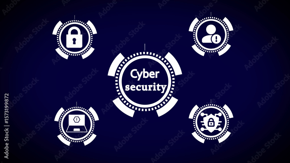 Poster modern cyber security concepts illustrated with lock user warning alert and laptop icons