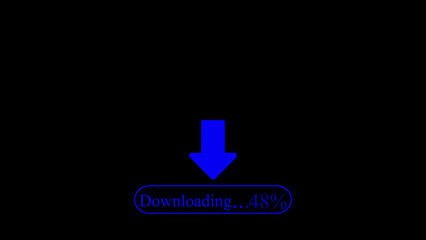 Digital downloading progress visualized with an arrow indicating data transfer completion on black