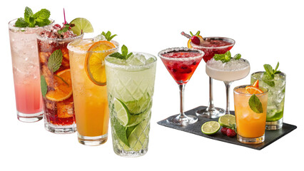 Colorful Exotic Cocktail Set PNG – Transparent Refreshing Summer Drinks Collection