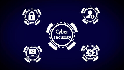 Modern cyber security concepts illustrated with lock user warning alert and laptop icons