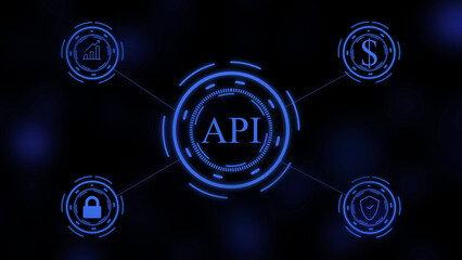 Futuristic illustration of api centralized data security, financial growth and information assurance