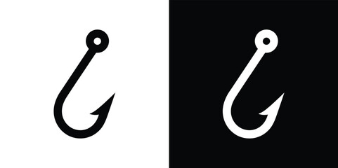 Two Fishing Hooks Silhouette on Contrasting Backgrounds, Sharp Pointed Hook